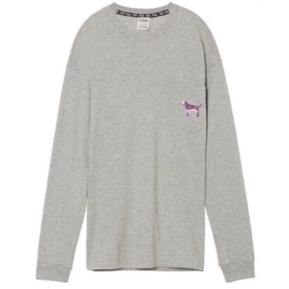 PINK Purple Bling Long Sleeve Grey Campus Tee - Picture 10 of 12